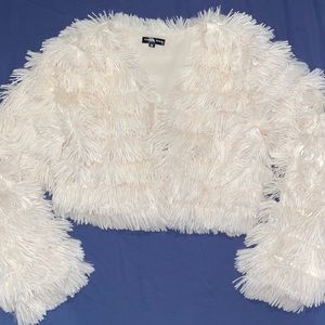 Ivory crop fringe jacket